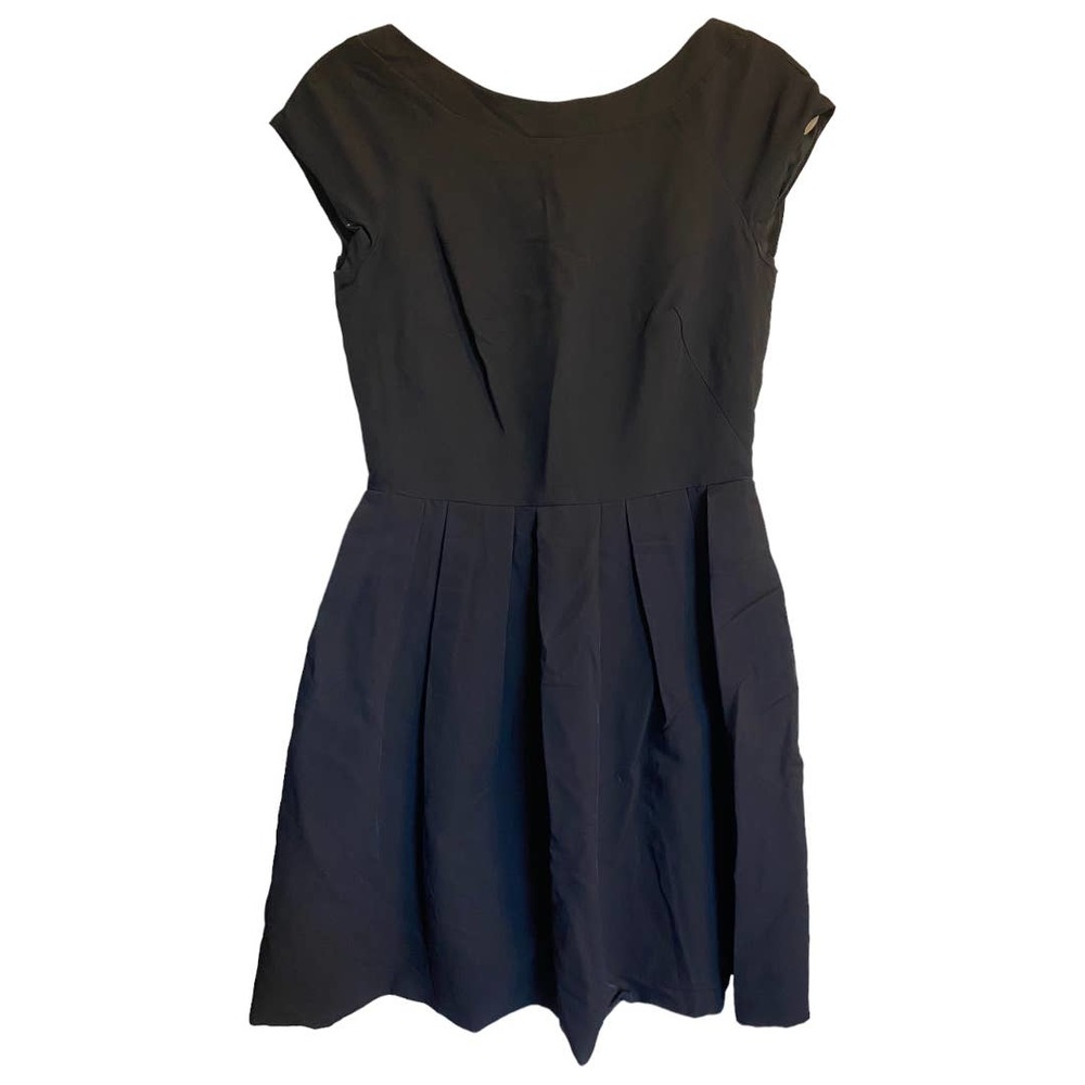 French Connection Black Round Neck Short Capped Sleeve Knee Length Dress